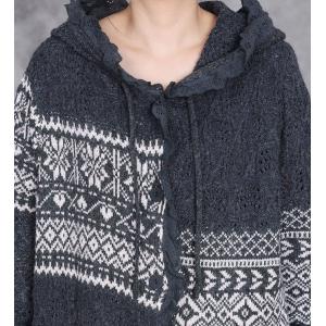 Fair Isle Printed Hooded Knitting Granny Cardigan