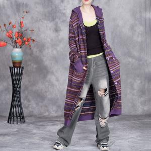 Winter Casual Colorful Striped Hoodie Cardigan