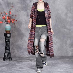 Winter Casual Colorful Striped Hoodie Cardigan