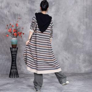 Winter Casual Colorful Striped Hoodie Cardigan