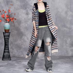 Winter Casual Colorful Striped Hoodie Cardigan