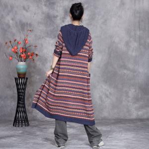 Winter Casual Colorful Striped Hoodie Cardigan