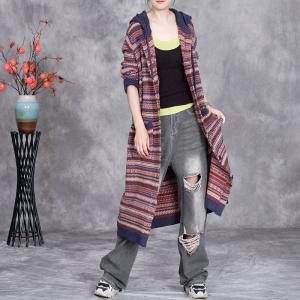 Winter Casual Colorful Striped Hoodie Cardigan