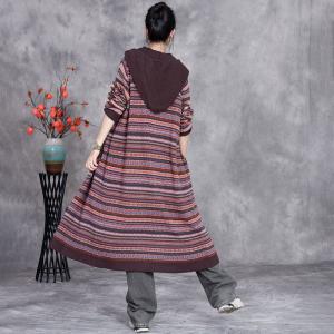 Winter Casual Colorful Striped Hoodie Cardigan