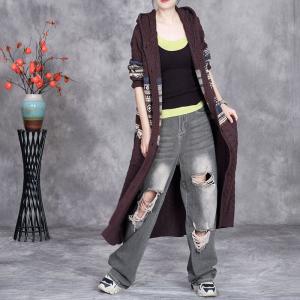 Midi Length Hooded Fair Isle Trench Coatigan