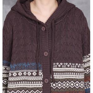 Midi Length Hooded Fair Isle Trench Coatigan