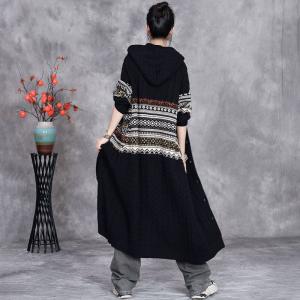 Midi Length Hooded Fair Isle Trench Coatigan