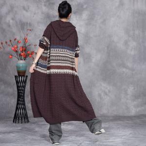 Midi Length Hooded Fair Isle Trench Coatigan