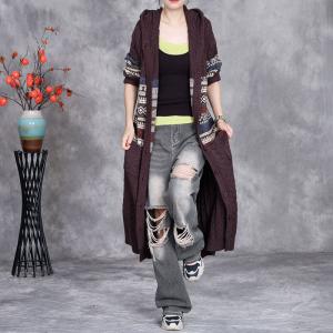 Midi Length Hooded Fair Isle Trench Coatigan