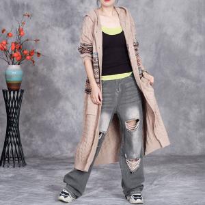 Midi Length Hooded Fair Isle Trench Coatigan