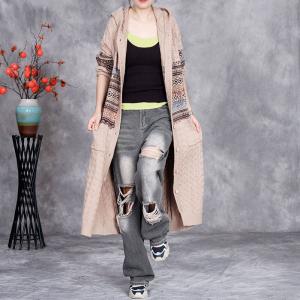 Midi Length Hooded Fair Isle Trench Coatigan