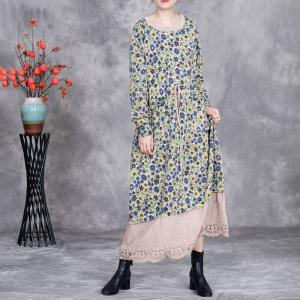 Crochet Lace Hem Tied Waist Floral Dress