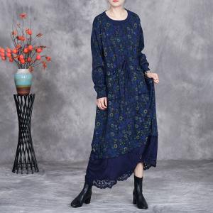 Crochet Lace Hem Tied Waist Floral Dress