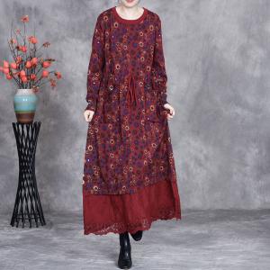 Crochet Lace Hem Tied Waist Floral Dress
