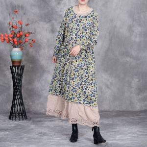 Crochet Lace Hem Tied Waist Floral Dress