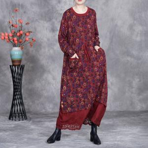 Crochet Lace Hem Tied Waist Floral Dress