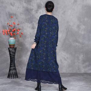 Crochet Lace Hem Tied Waist Floral Dress