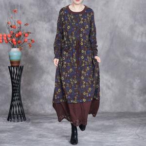 Crochet Lace Hem Tied Waist Floral Dress