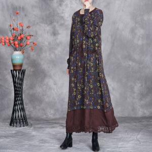 Crochet Lace Hem Tied Waist Floral Dress