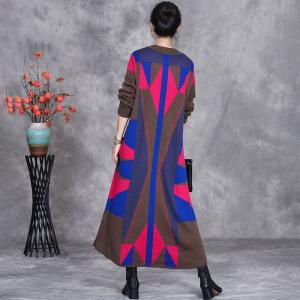 Artistic Modern Patterned Cashmere Sweater Dress