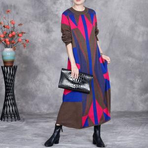 Artistic Modern Patterned Cashmere Sweater Dress