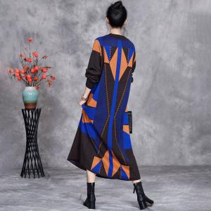 Artistic Modern Patterned Cashmere Sweater Dress