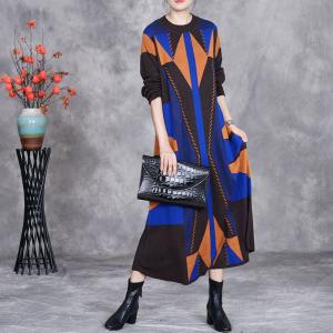Artistic Modern Patterned Cashmere Sweater Dress