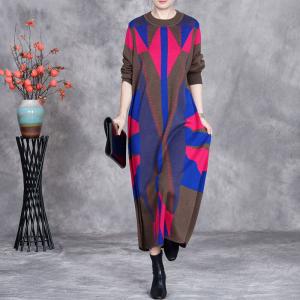 Artistic Modern Patterned Cashmere Sweater Dress
