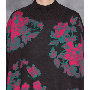 Pink Flowers High Neck Coffee Knit Dress
