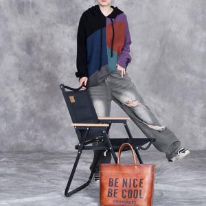 Color Blocks Long Sleeves Hooded Sweater