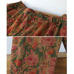 Elastic Waist Flowers Prints Wide Leg Cropped Pants