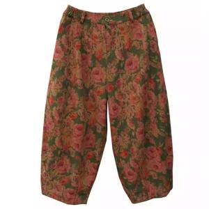 Elastic Waist Flowers Prints Wide Leg Cropped Pants
