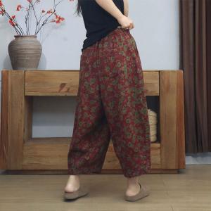 Elastic Waist Flowers Prints Wide Leg Cropped Pants