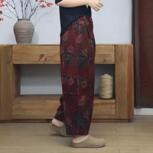 Senior Women Flowers Patterned Corduroy Pants
