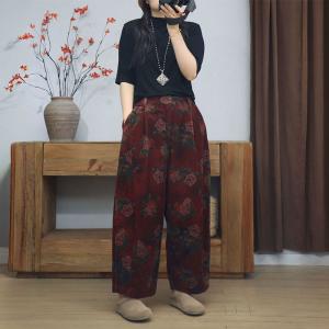 Senior Women Flowers Patterned Corduroy Pants