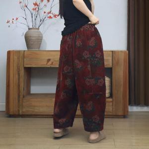 Senior Women Flowers Patterned Corduroy Pants