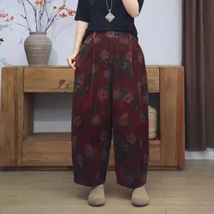 Senior Women Flowers Patterned Corduroy Pants