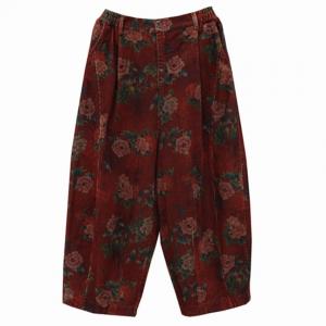 Senior Women Flowers Patterned Corduroy Pants