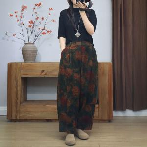 Senior Women Flowers Patterned Corduroy Pants