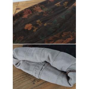 Peony Patterns Dark Coffee Cotton Linen Pants