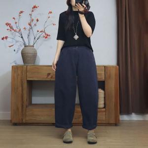 Comfy Casual Plain Cotton High Rise Pants