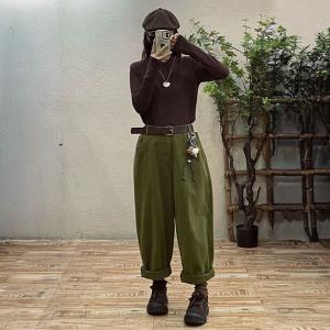 Comfy Casual Plain Cotton High Rise Pants