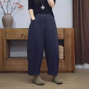 Comfy Casual Plain Cotton High Rise Pants
