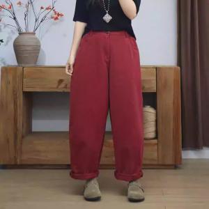 Comfy Casual Plain Cotton High Rise Pants