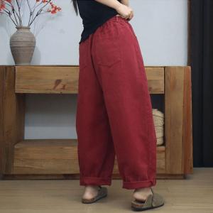 Comfy Casual Plain Cotton High Rise Pants