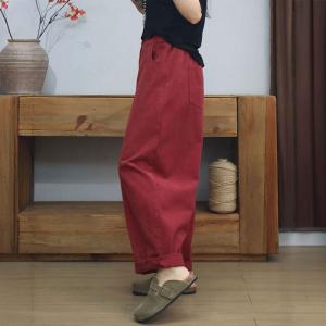 Comfy Casual Plain Cotton High Rise Pants