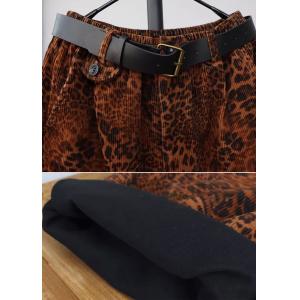 Trendy Leopard Printed Short Jacket with Corduroy Harem Pants