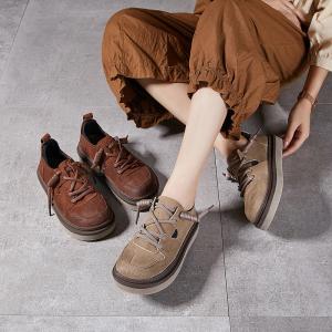 Suede Leather Wide Toe Platform Flat Shoes