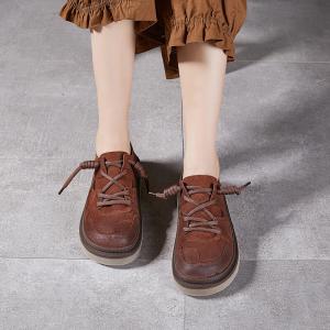 Suede Leather Wide Toe Platform Flat Shoes