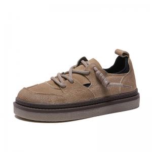 Suede Leather Wide Toe Platform Flat Shoes